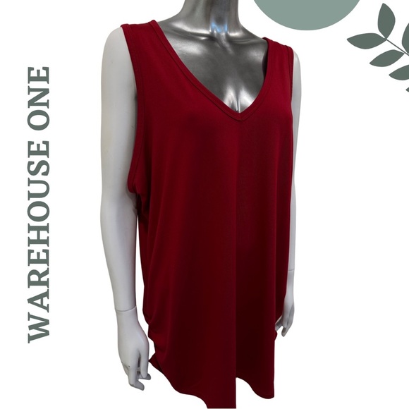 ποΈ3/$40 Flowy, and Fabulous! Warehouse One Jersey Knit Sleeveless Top Red 3X - Picture 2 of 5